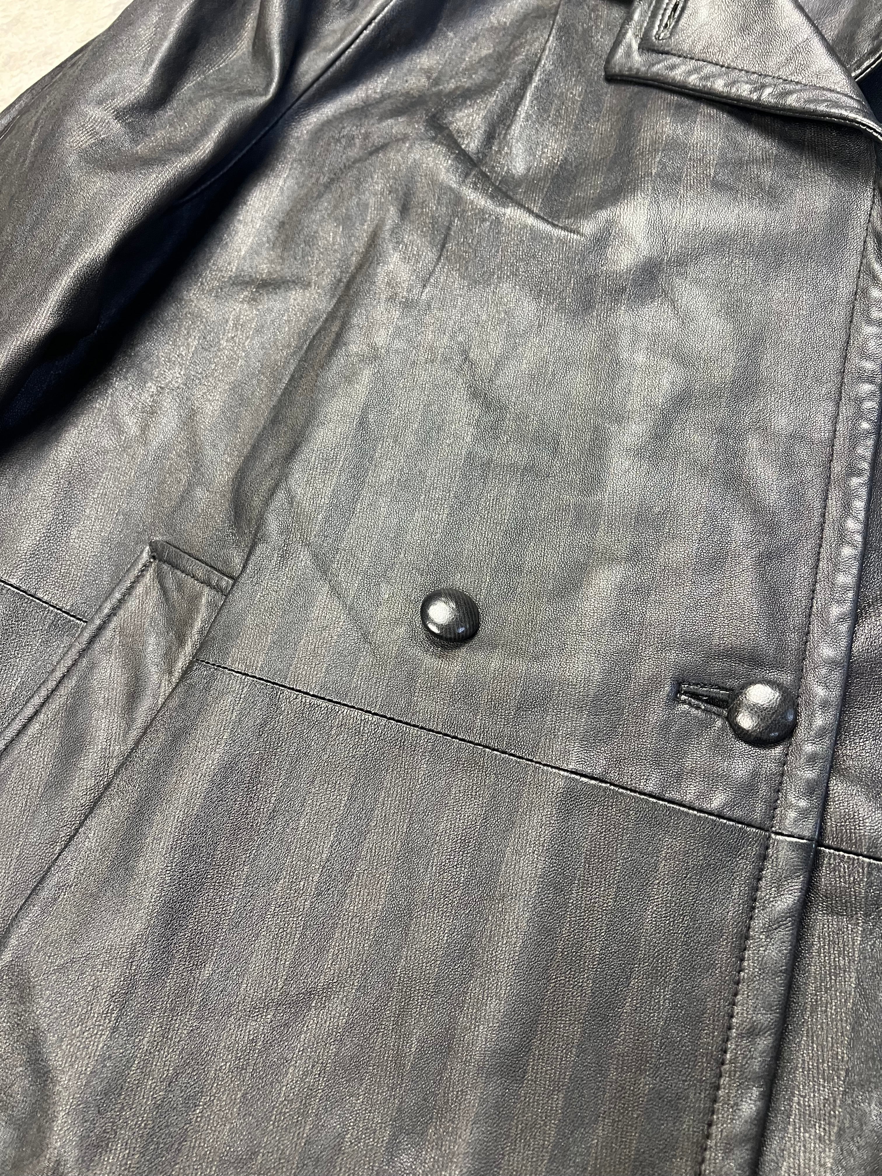Vintage Leather Striped Long Coat - Image 10