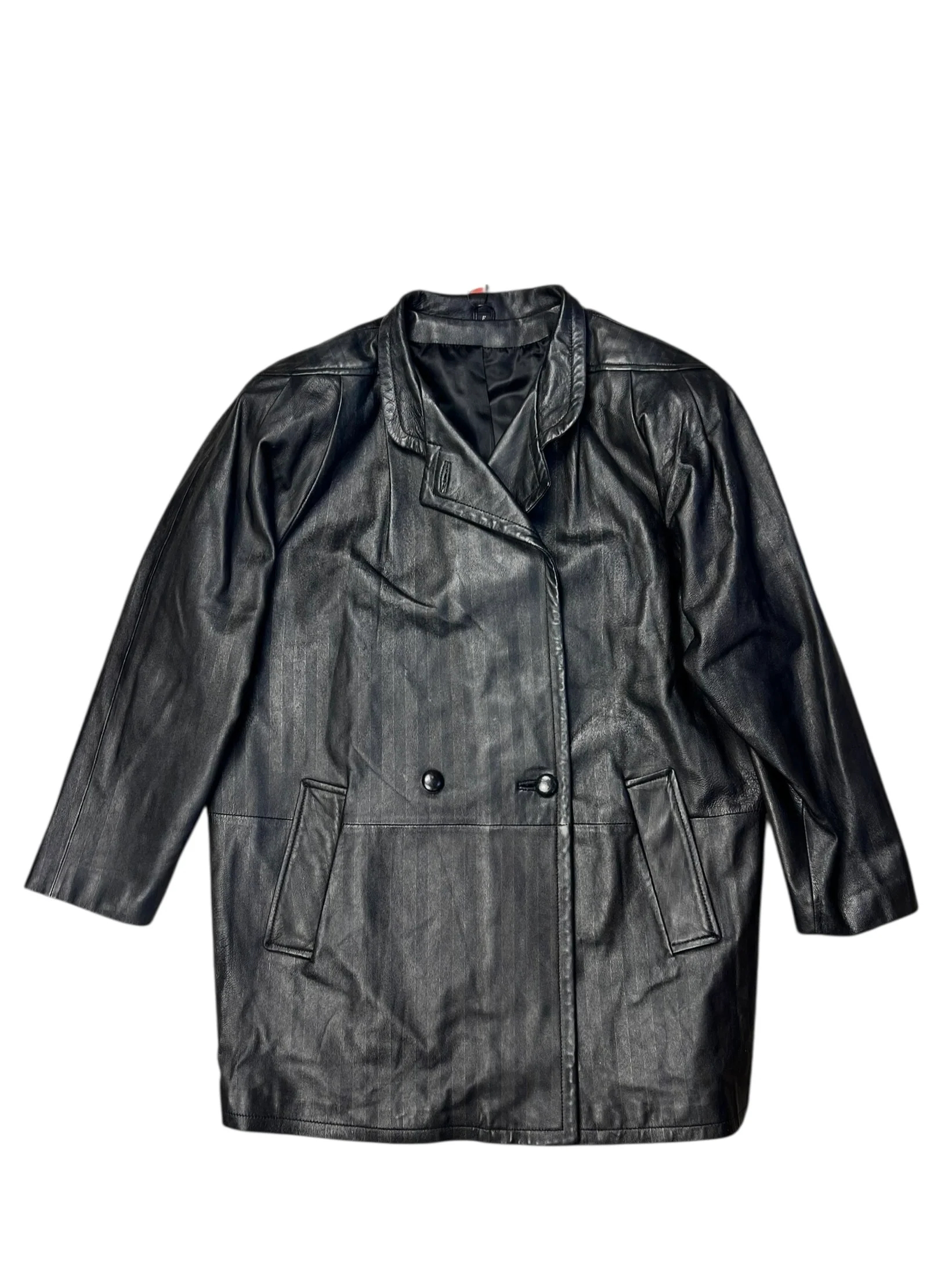 Vintage Leather Striped Long Coat - Image 2