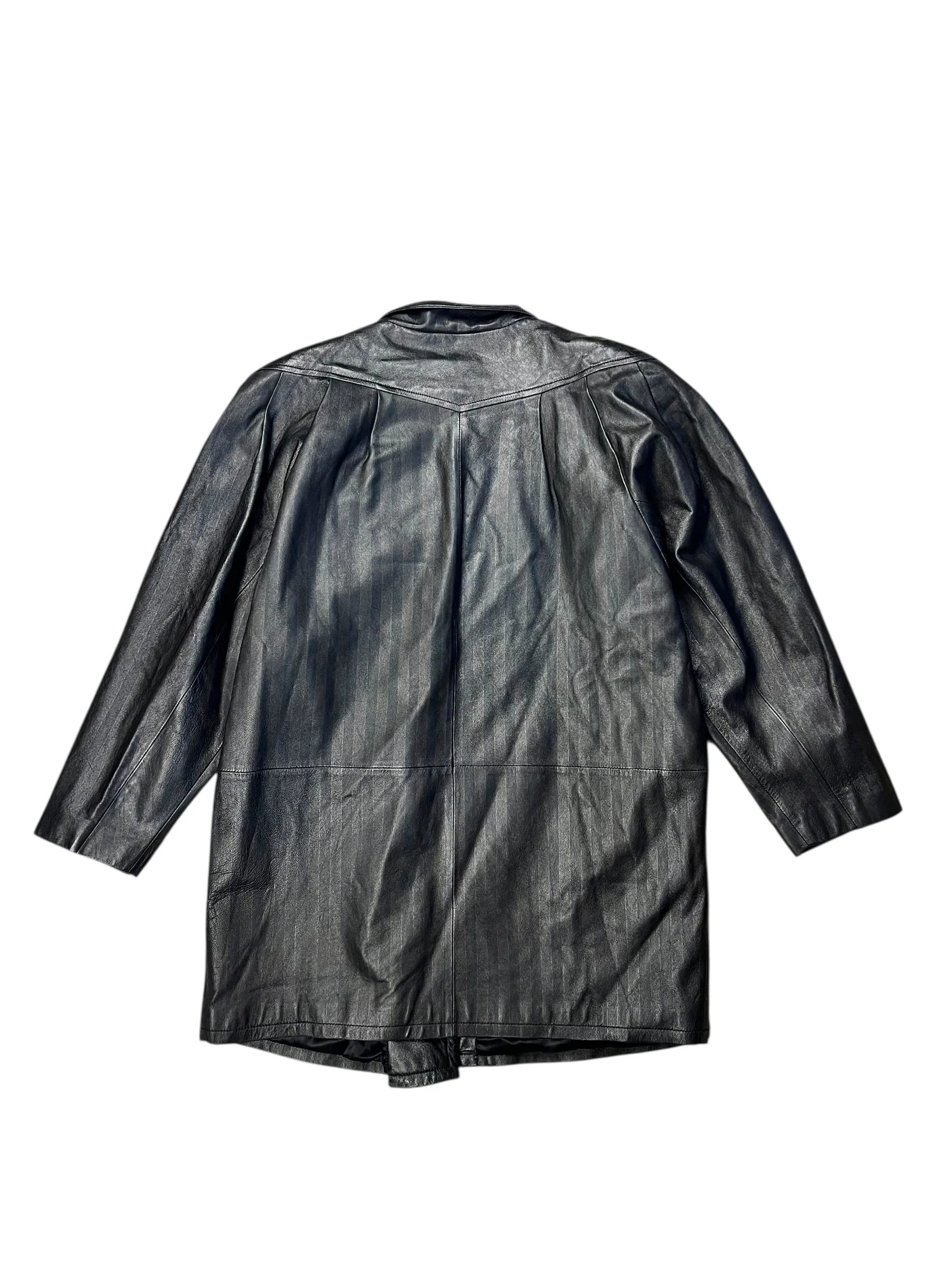 Vintage Leather Striped Long Coat - Image 4