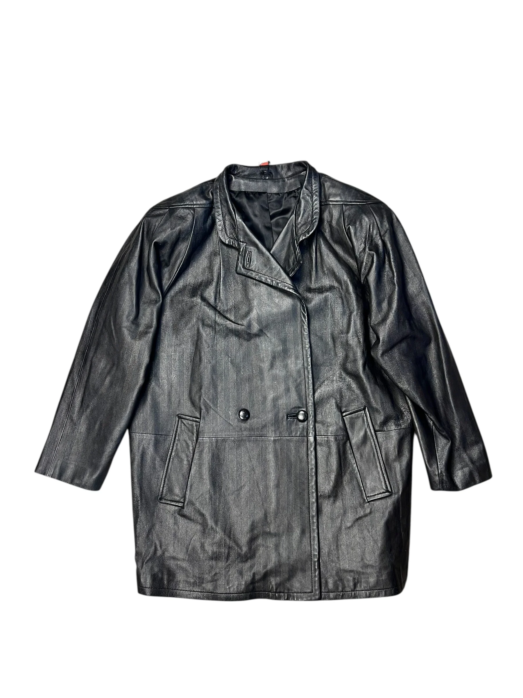 Vintage Leather Striped Long Coat - Image 5