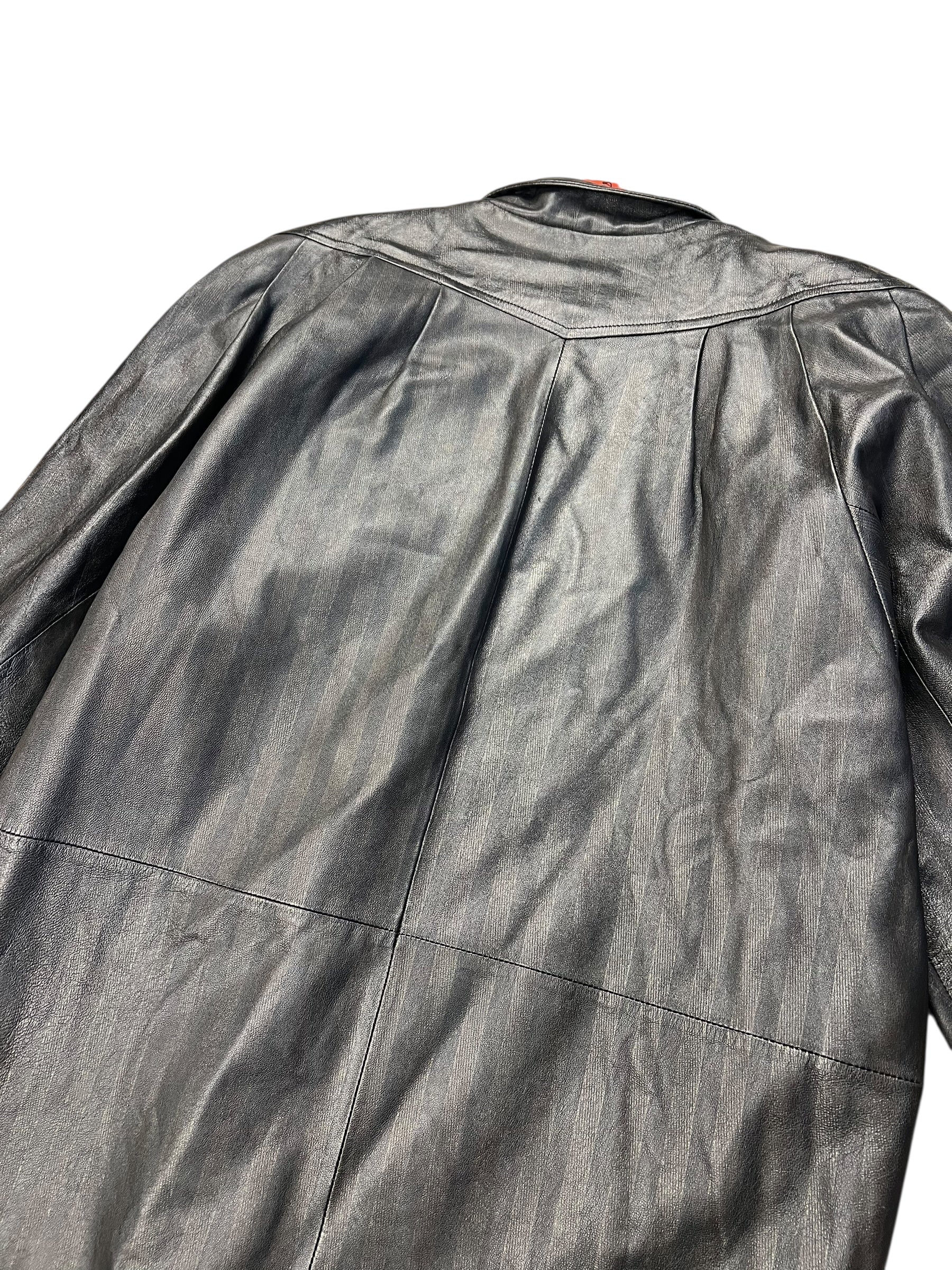 Vintage Leather Striped Long Coat - Image 7