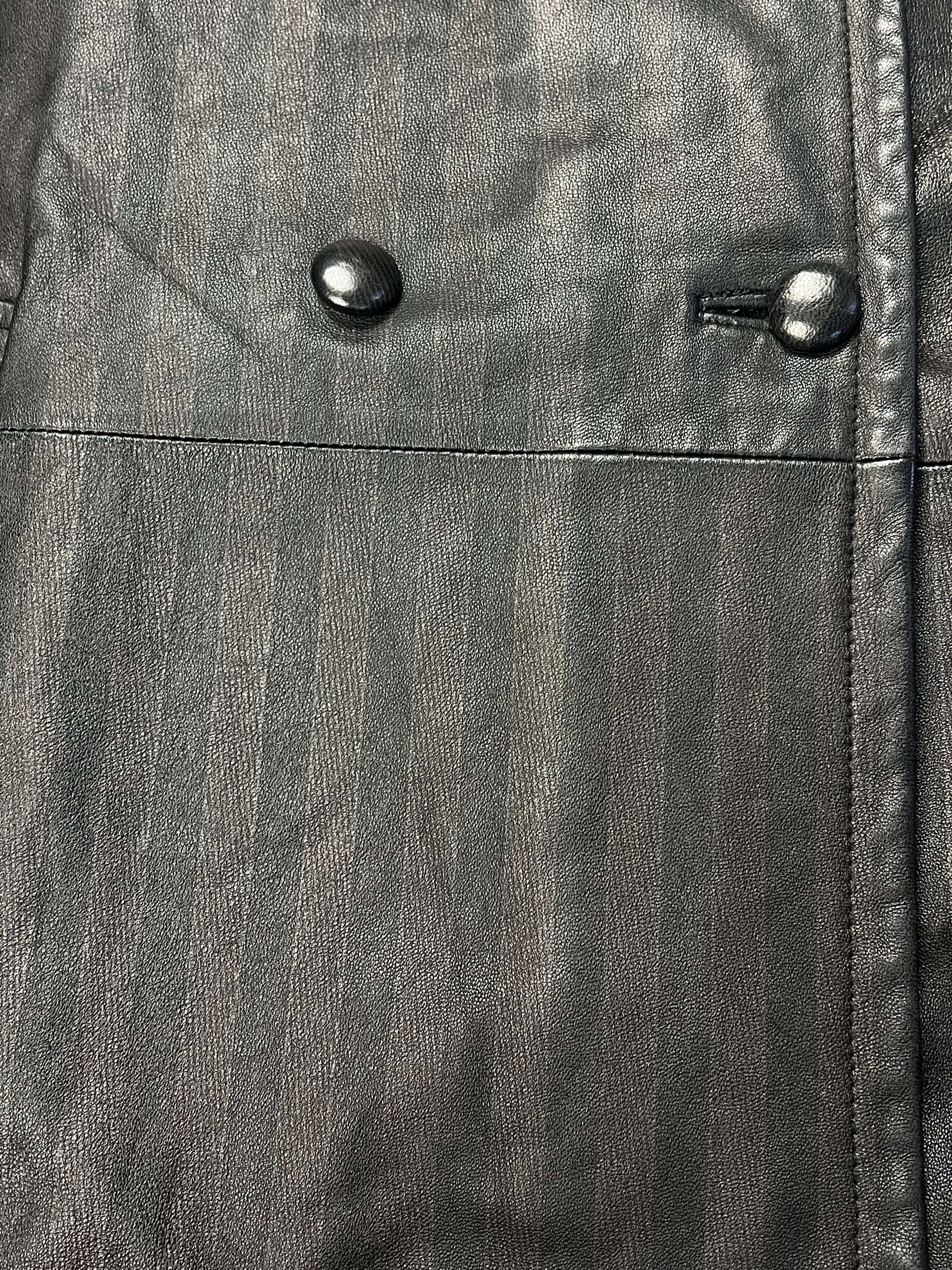 Vintage Leather Striped Long Coat - Image 9