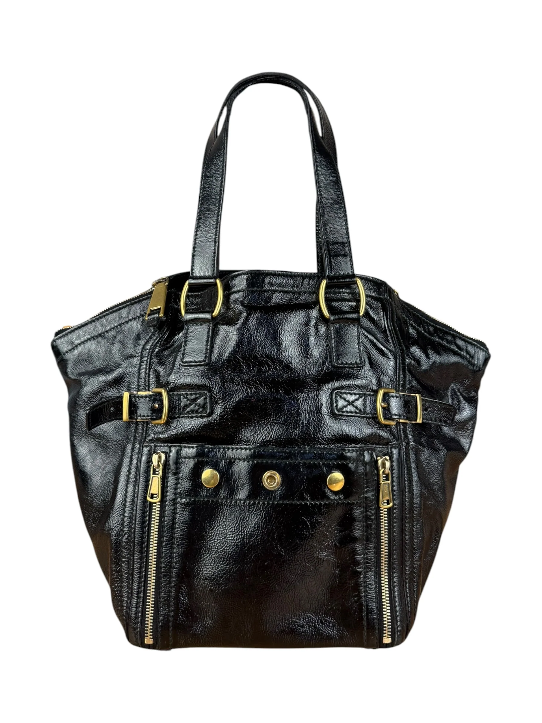 YSL Vintage Black Patent Leather Downtown Handbag