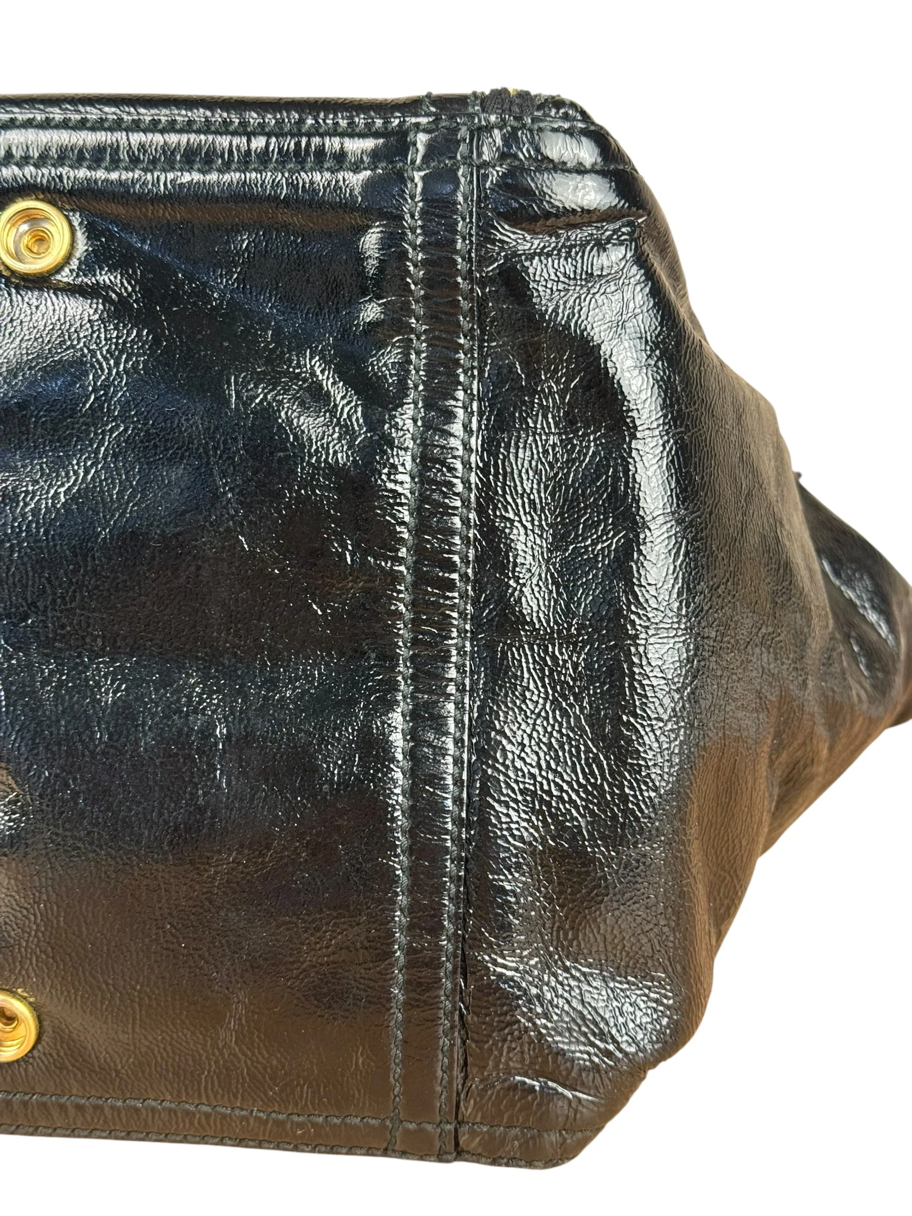 YSL Vintage Black Patent Leather Downtown Handbag - Image 11