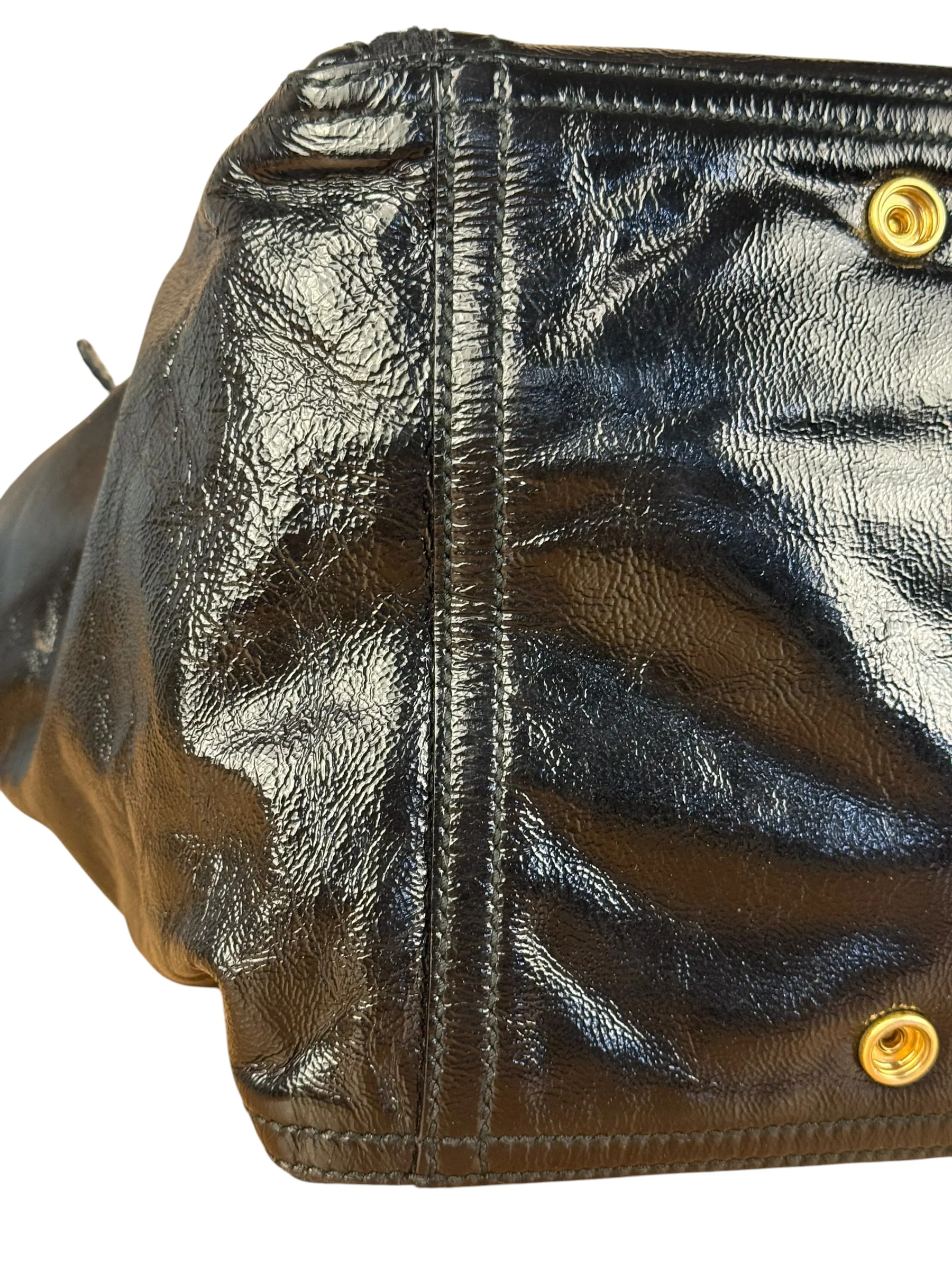 YSL Vintage Black Patent Leather Downtown Handbag - Image 12