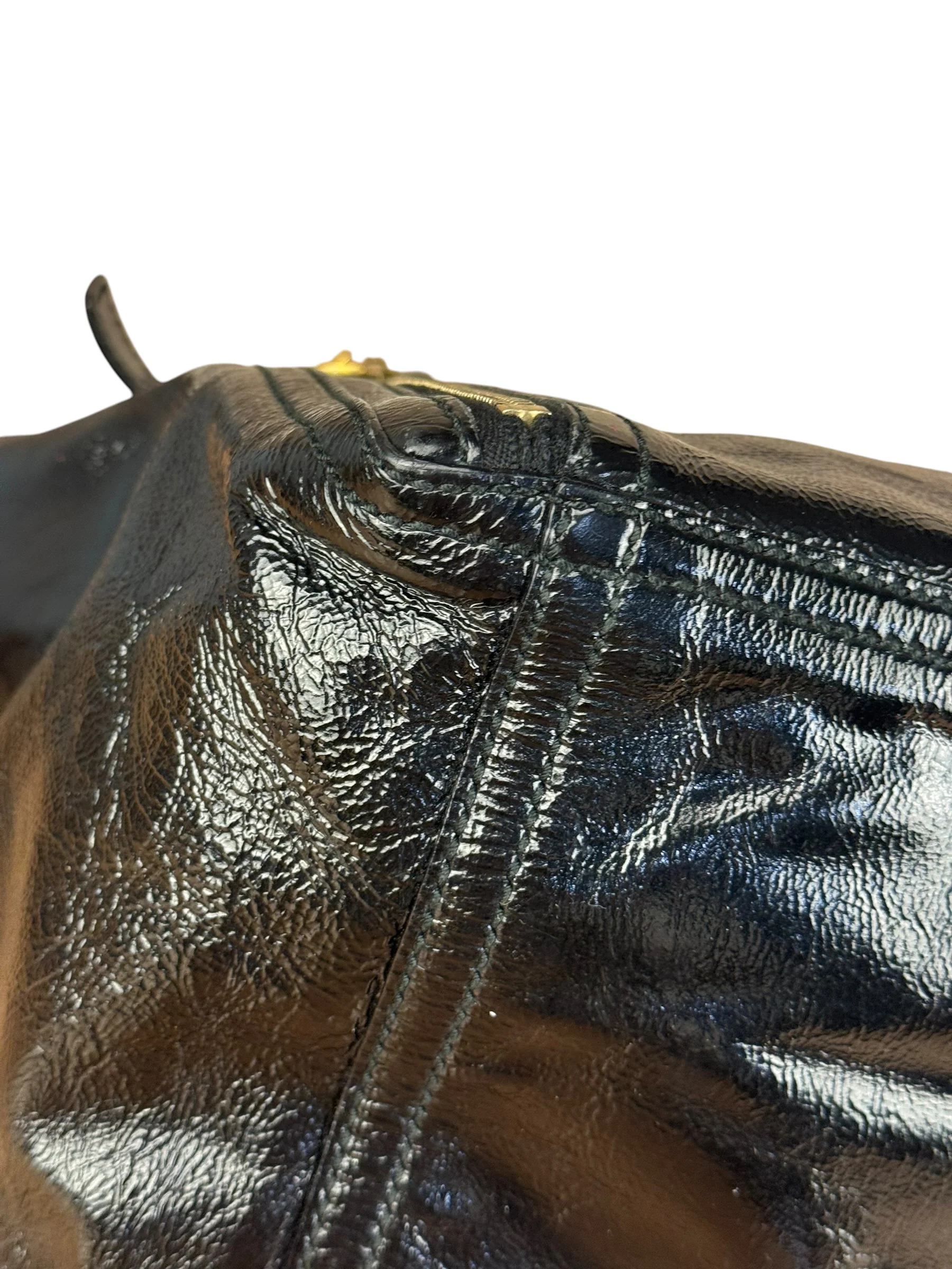 YSL Vintage Black Patent Leather Downtown Handbag - Image 13