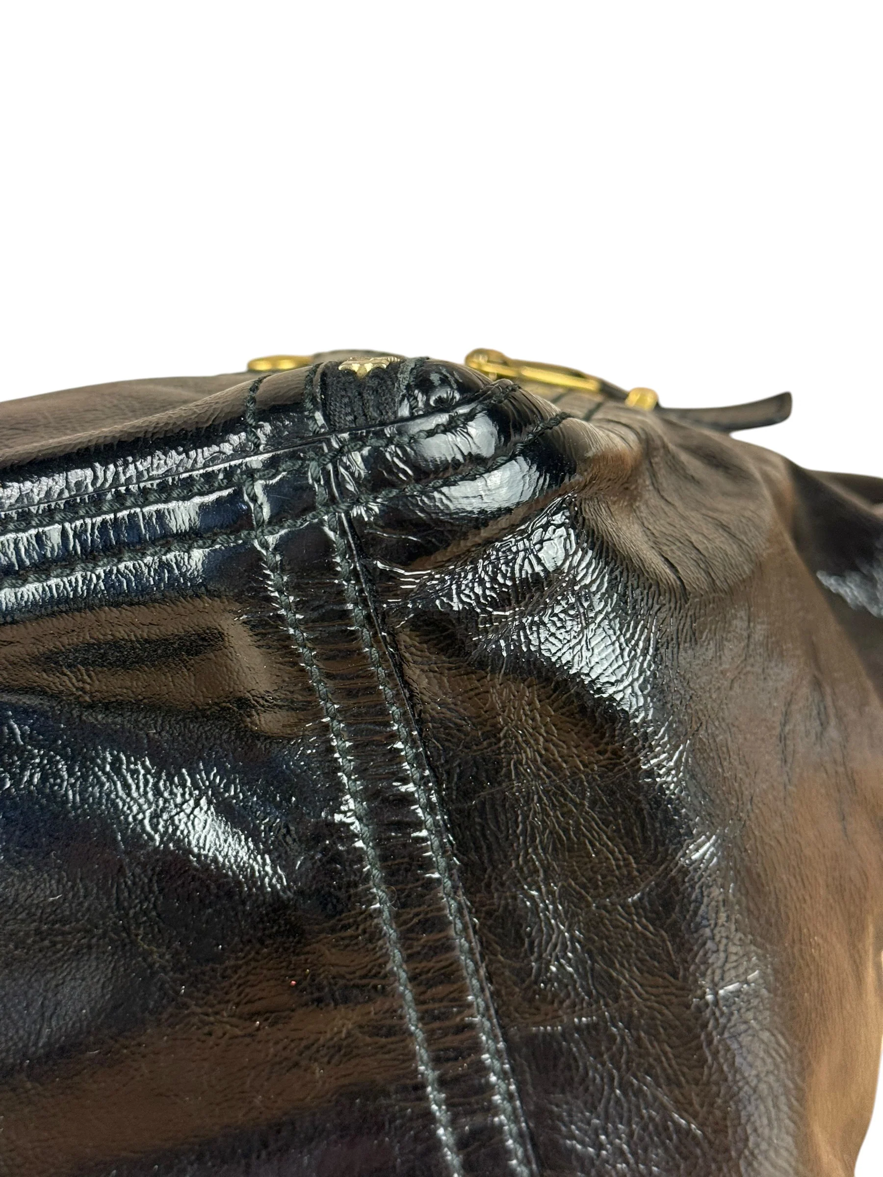 YSL Vintage Black Patent Leather Downtown Handbag - Image 14