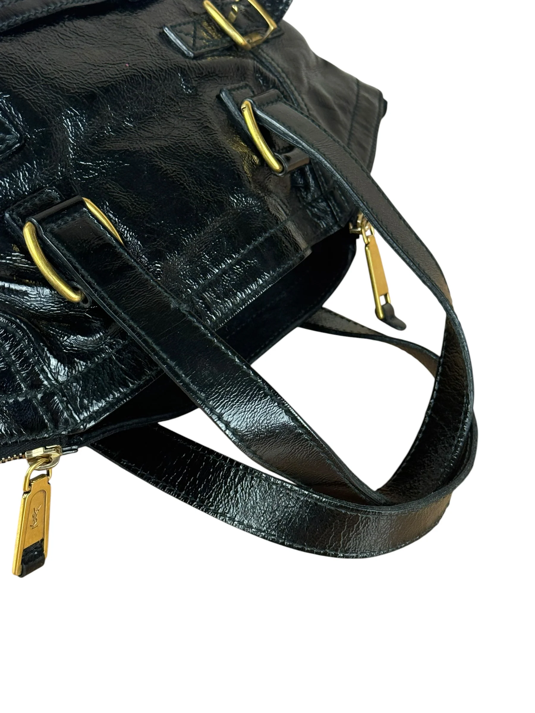 YSL Vintage Black Patent Leather Downtown Handbag - Image 15