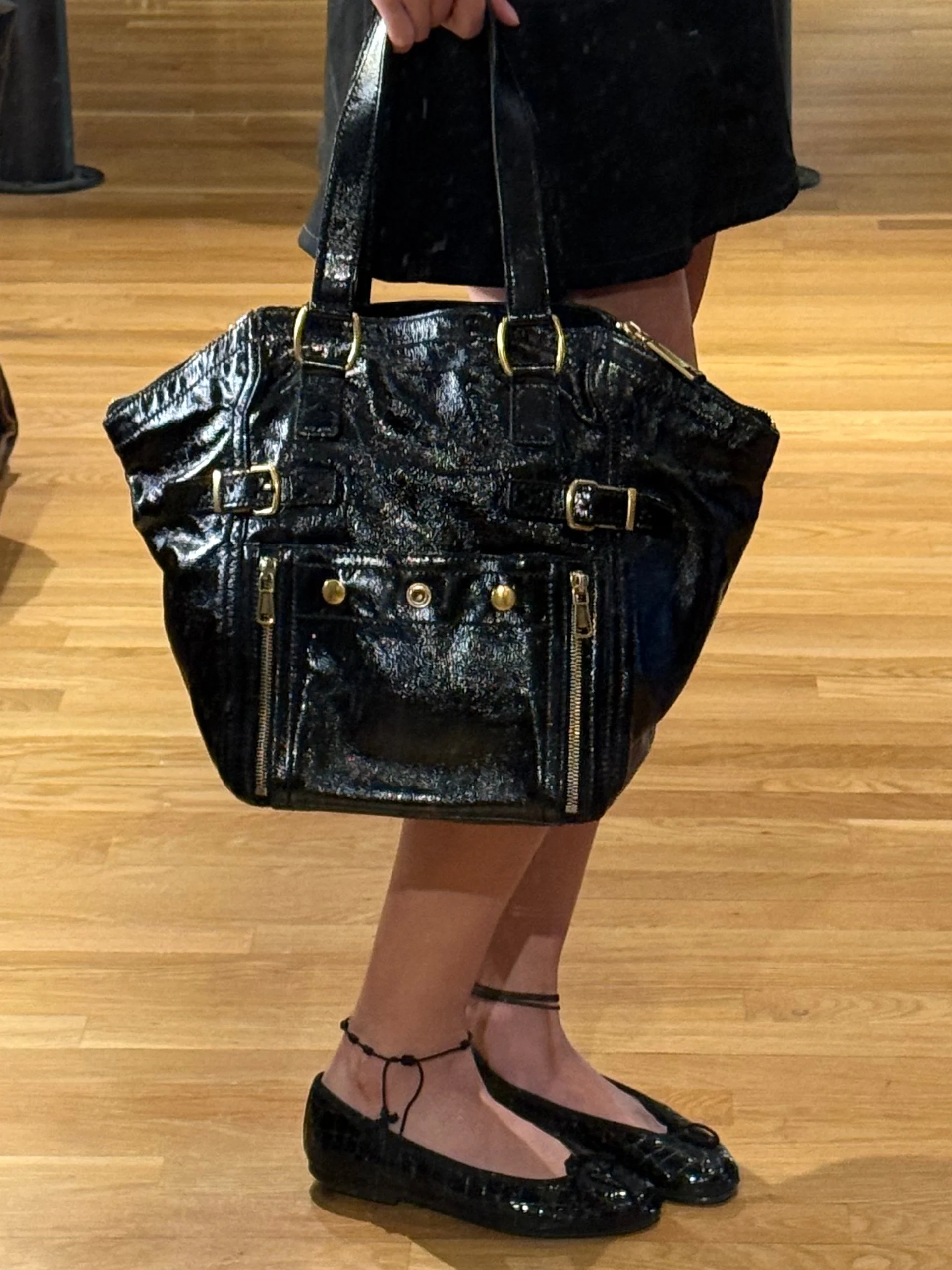YSL Vintage Black Patent Leather Downtown Handbag - Image 2