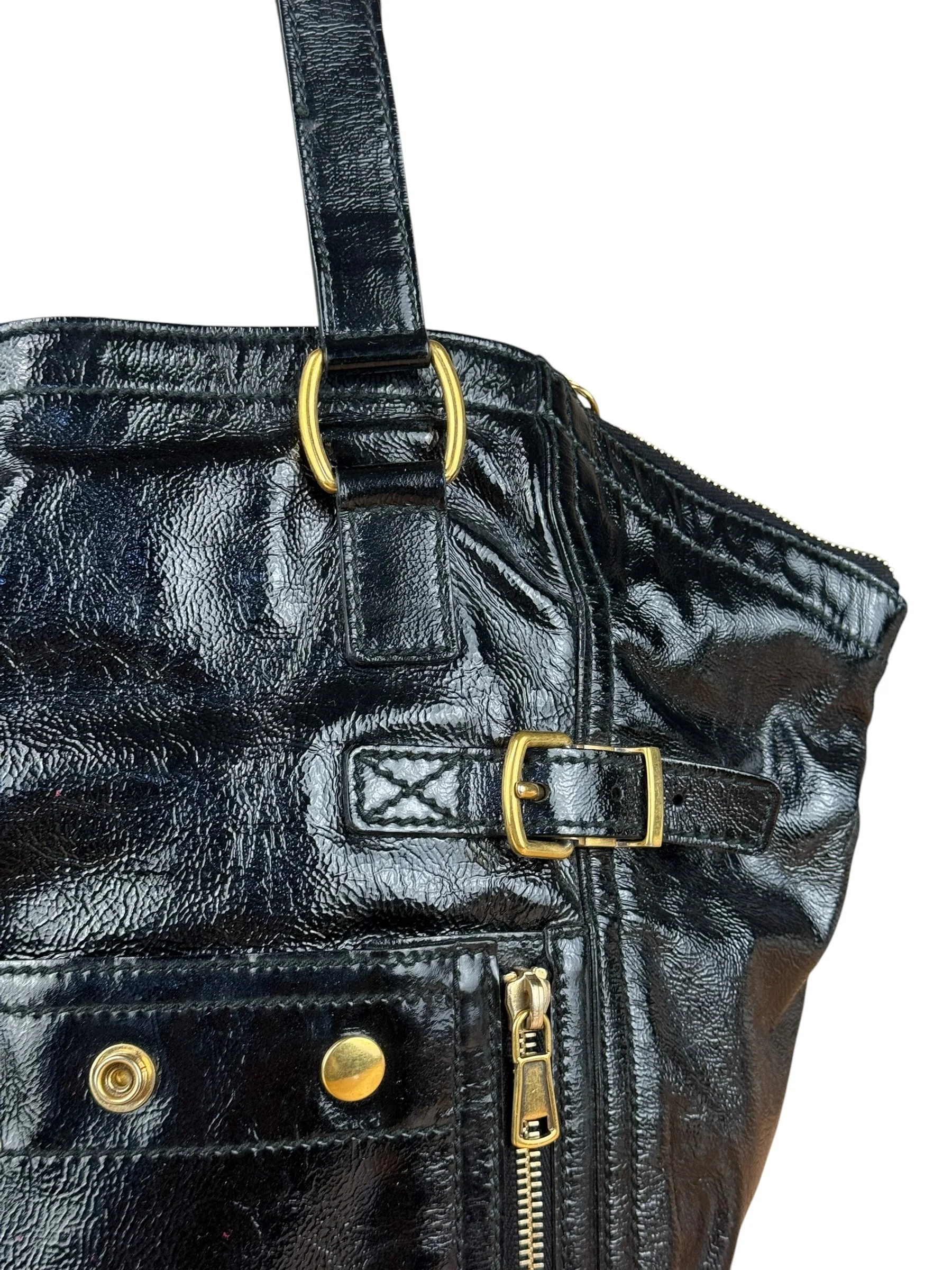 YSL Vintage Black Patent Leather Downtown Handbag - Image 3