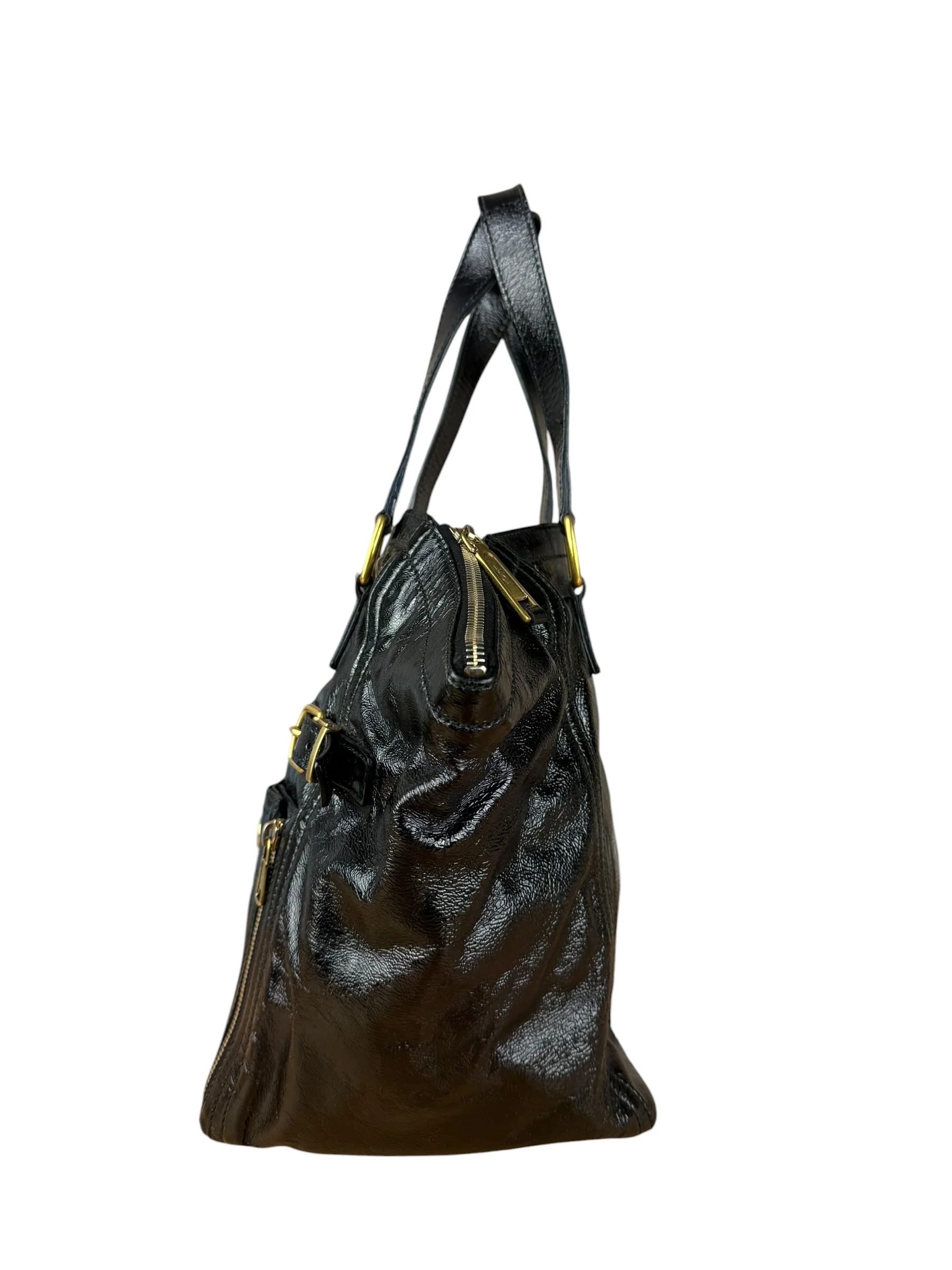 YSL Vintage Black Patent Leather Downtown Handbag - Image 5
