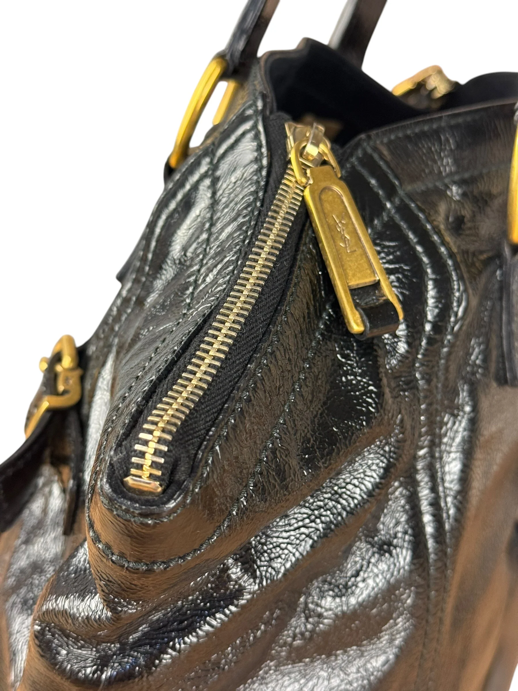 YSL Vintage Black Patent Leather Downtown Handbag - Image 6