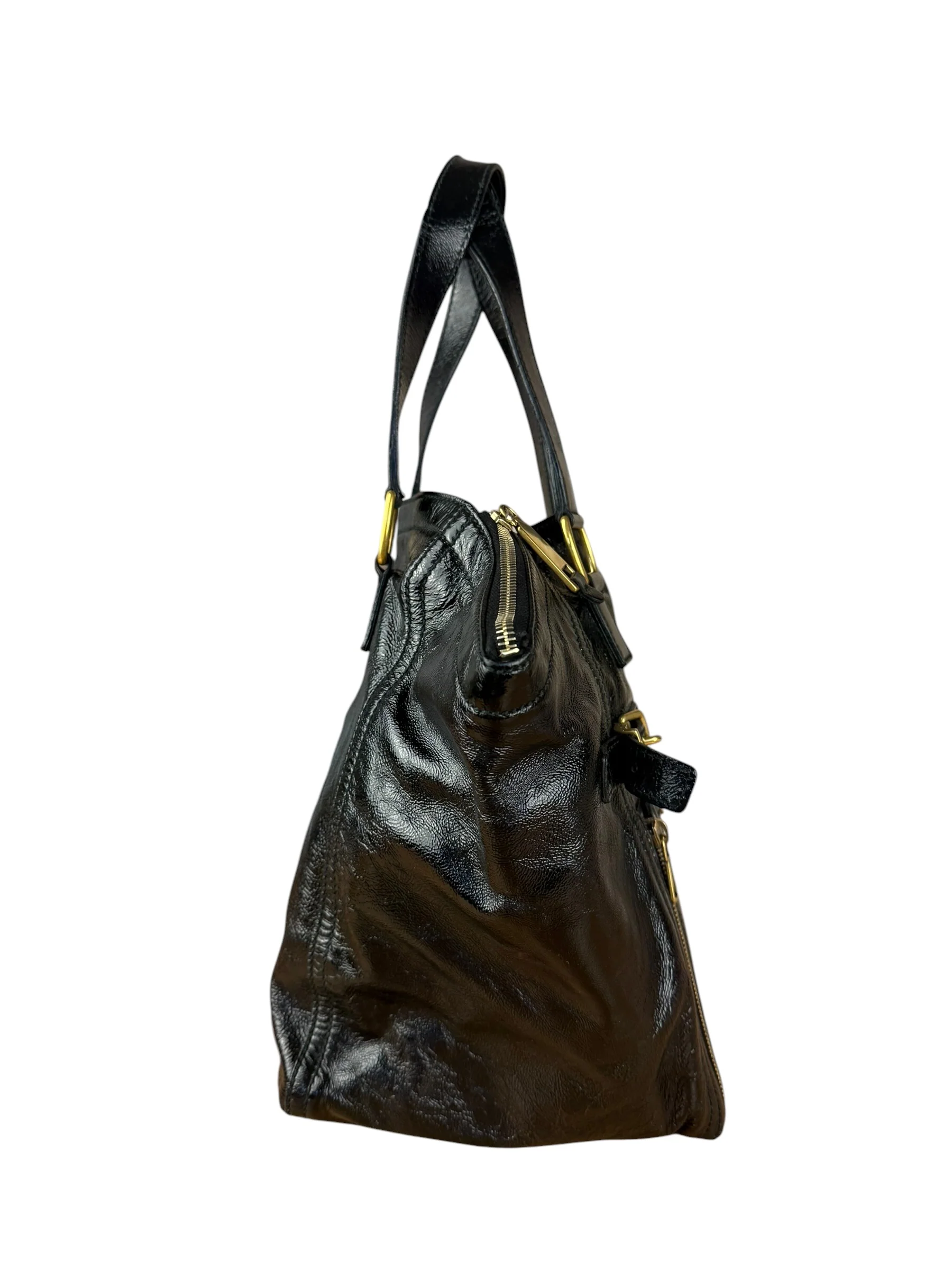 YSL Vintage Black Patent Leather Downtown Handbag - Image 7