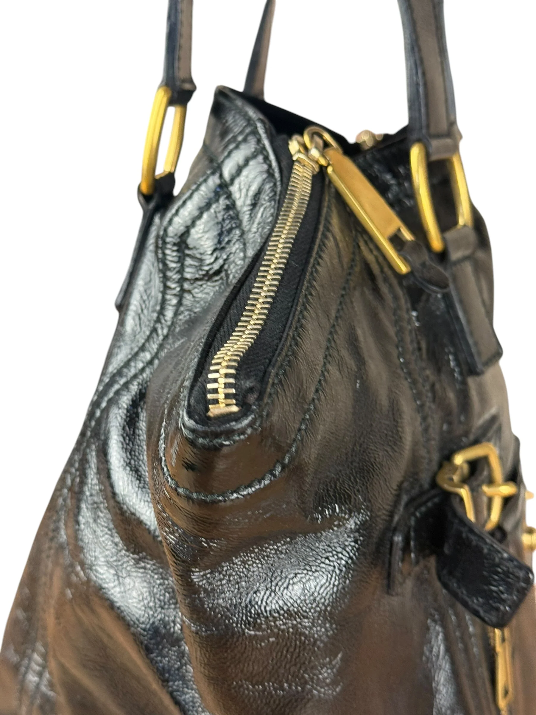 YSL Vintage Black Patent Leather Downtown Handbag - Image 8