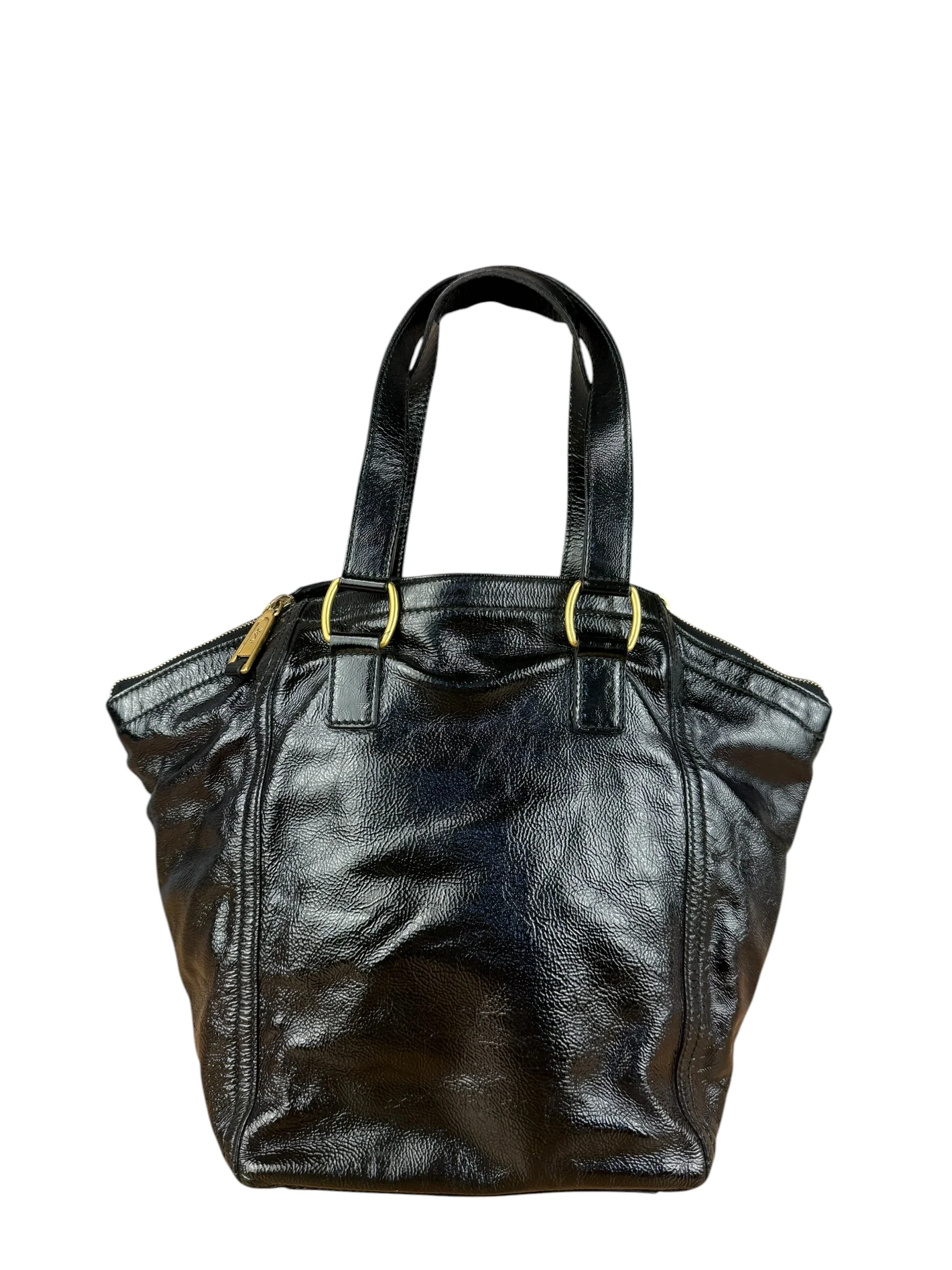 YSL Vintage Black Patent Leather Downtown Handbag - Image 9